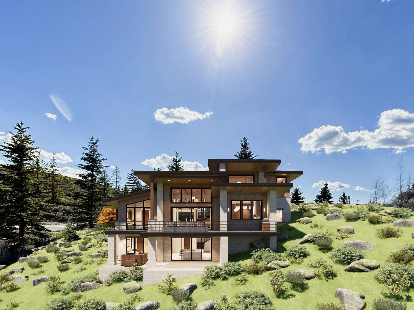 Luxury spec home exterior rendering in the Promontory development, Park City, Utah